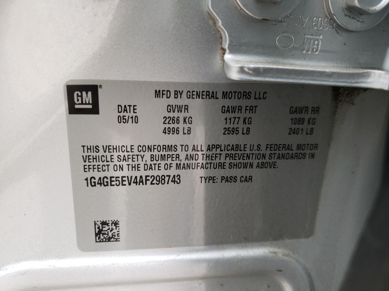 Photo 10 from auction – 2010 BUICK LACROSSE C with VIN 1G4GE5EV4AF298743