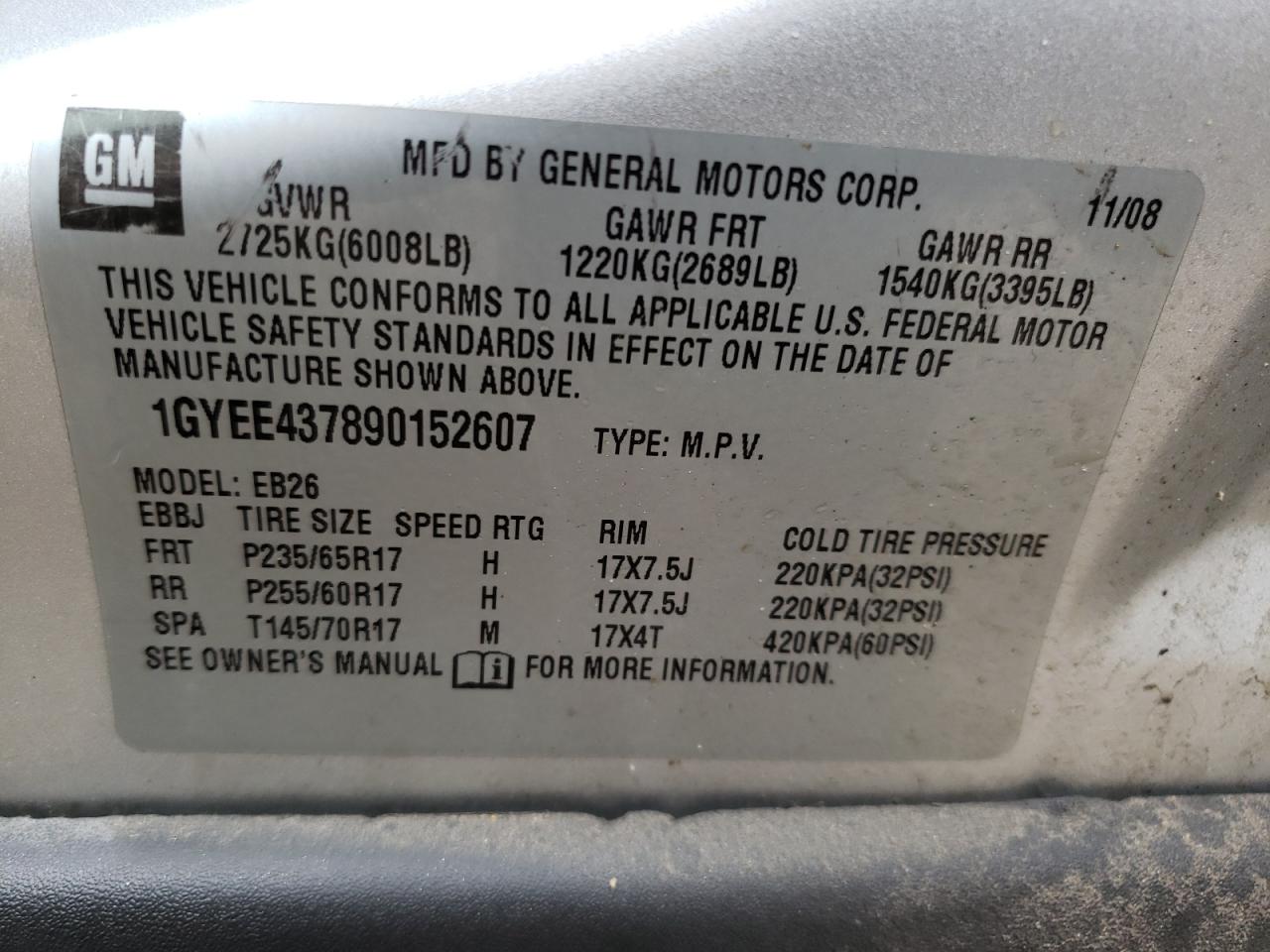 Photo 10 from auction – 2009 CADILLAC SRX with VIN 1GYEE437890152607