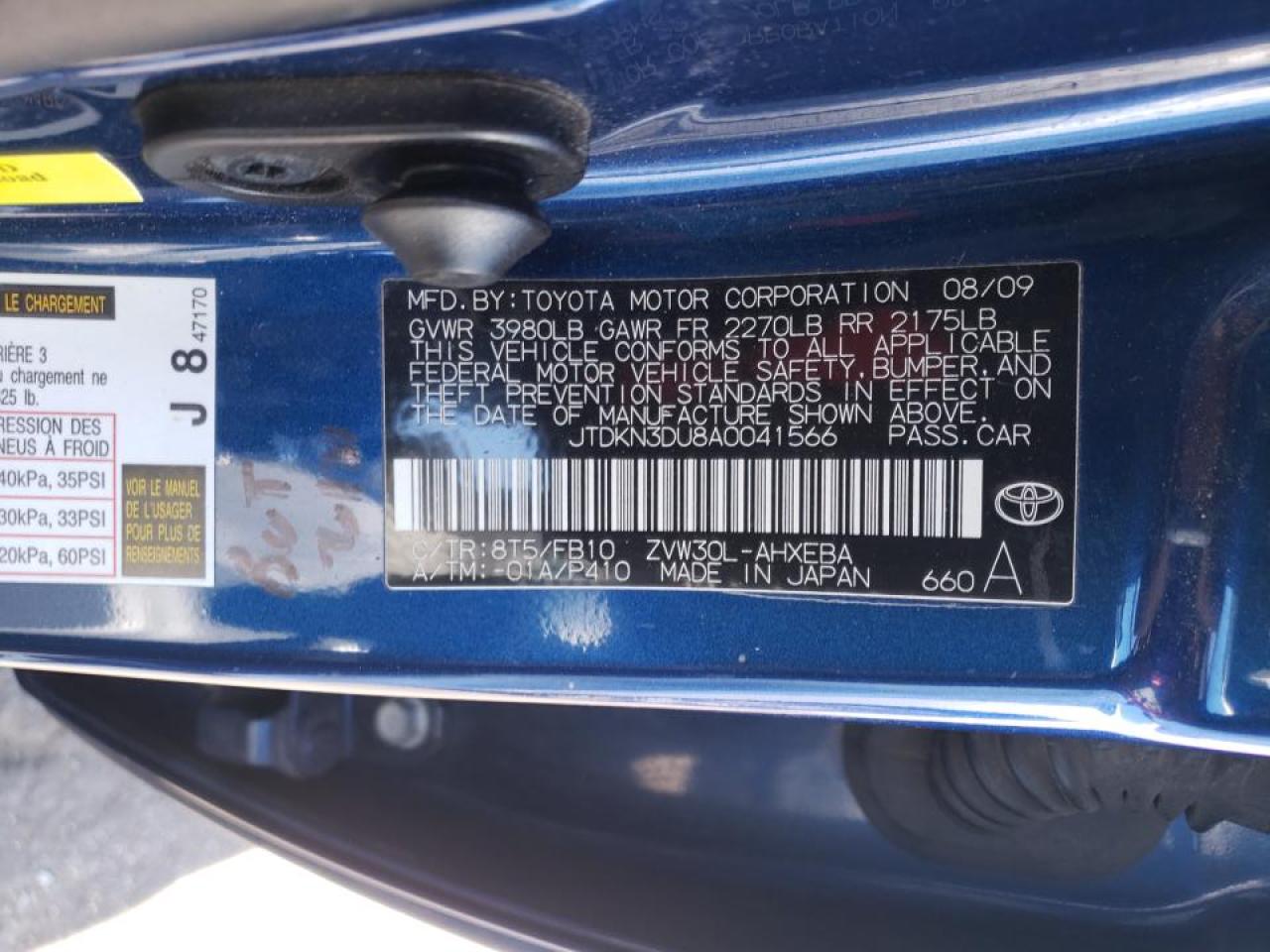 Photo 10 from auction – 2010 TOYOTA PRIUS with VIN JTDKN3DU8A0041566