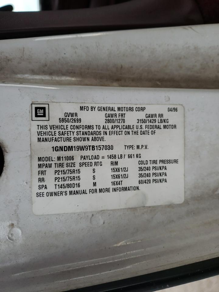 Photo 10 from auction – 1996 CHEVROLET ASTRO with VIN 1GNDM19W9TB157030