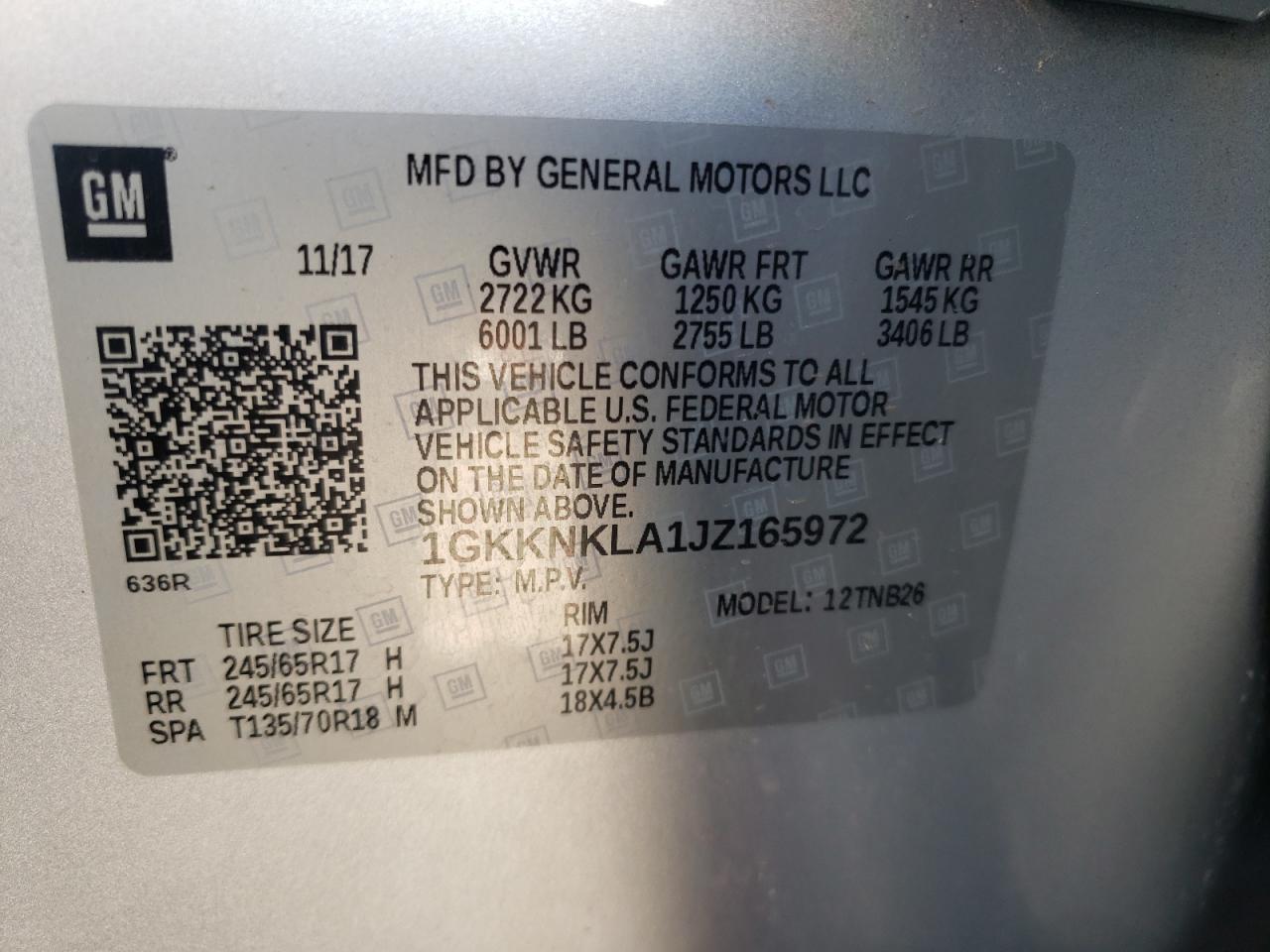 Photo 10 from auction – 2018 GMC ACADIA SLE with VIN 1GKKNKLA1JZ165972