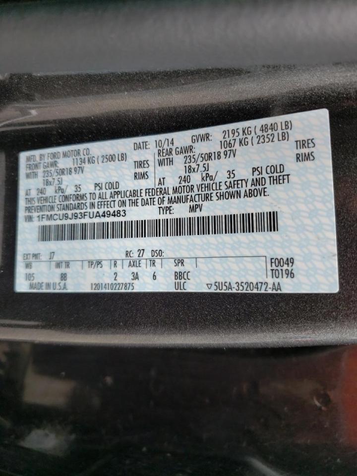 Photo 10 from auction – 2015 FORD ESCAPE TIT with VIN 1FMCU9J93FUA49483