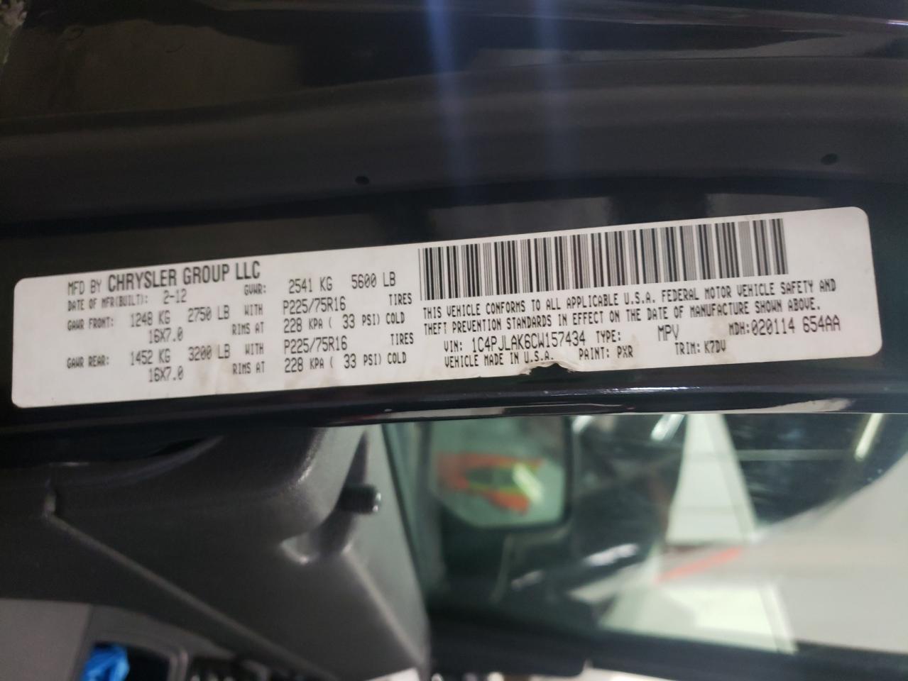 Photo 10 from auction – 2012 JEEP LIBERTY SP with VIN 1C4PJLAK6CW157434