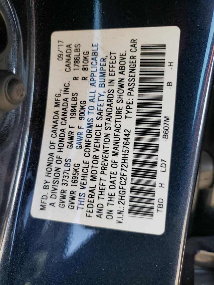 Photo 10 from auction – 2017 HONDA CIVIC EX with VIN 2HGFC2F72HH576442
