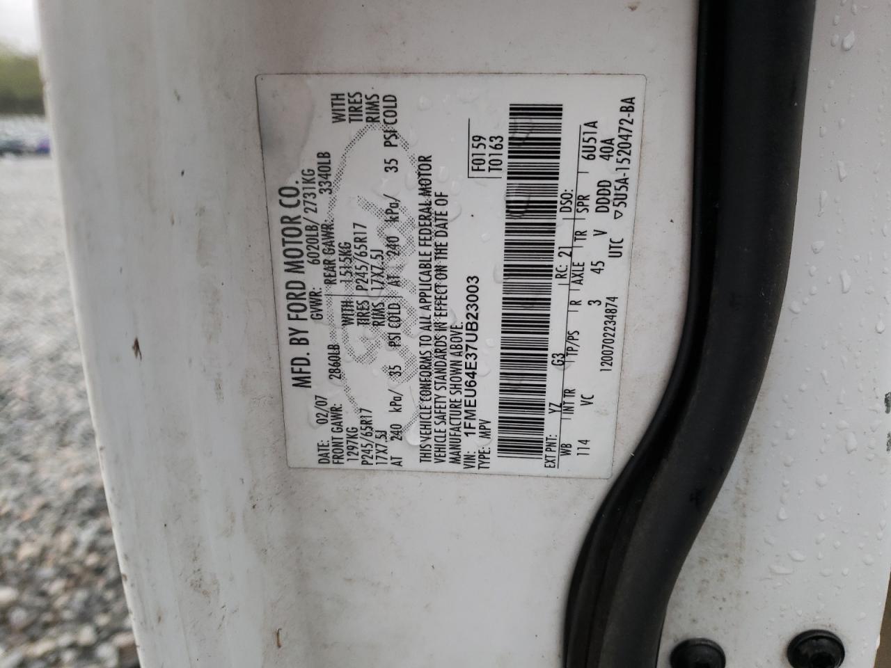 Photo 10 from auction – 2007 FORD EXPLORER E with VIN 1FMEU64E37UB23003
