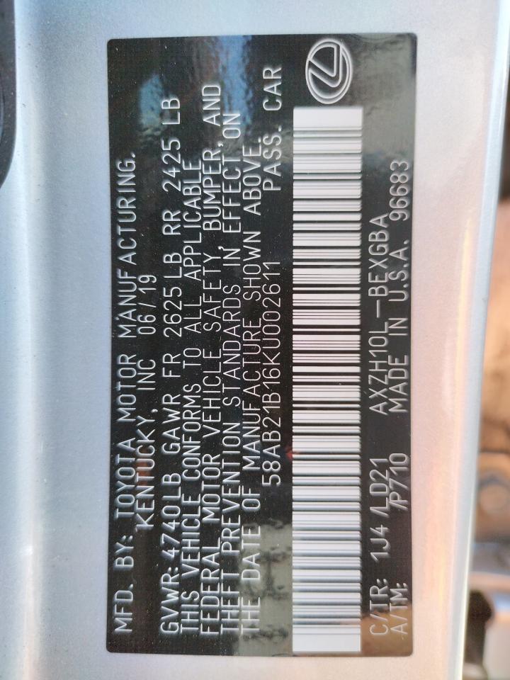 Photo 10 from auction – 2019 LEXUS ES 300H with VIN 58AB21B16KU002611