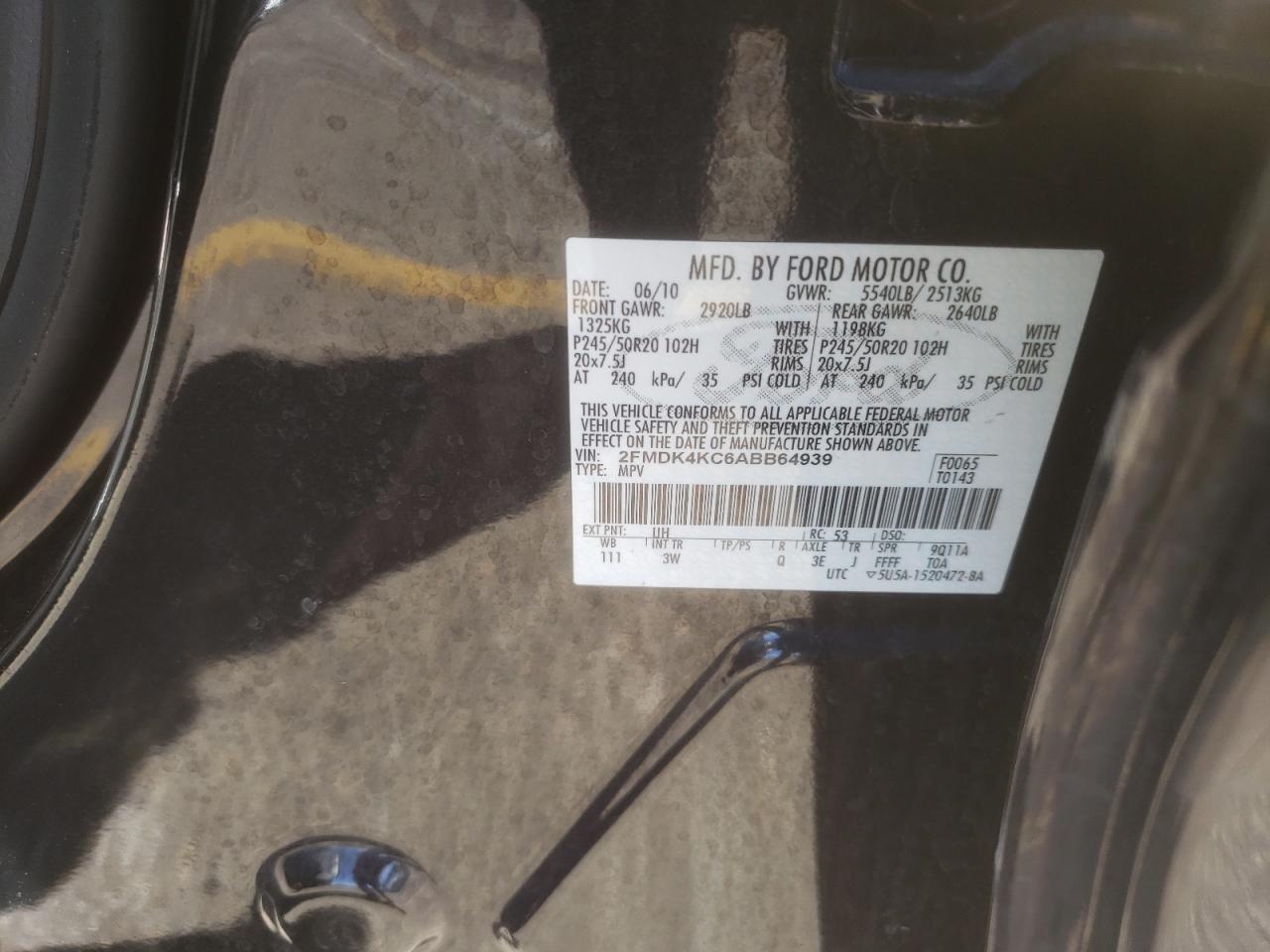 Photo 10 from auction – 2010 FORD EDGE LIMIT with VIN 2FMDK4KC6ABB64939