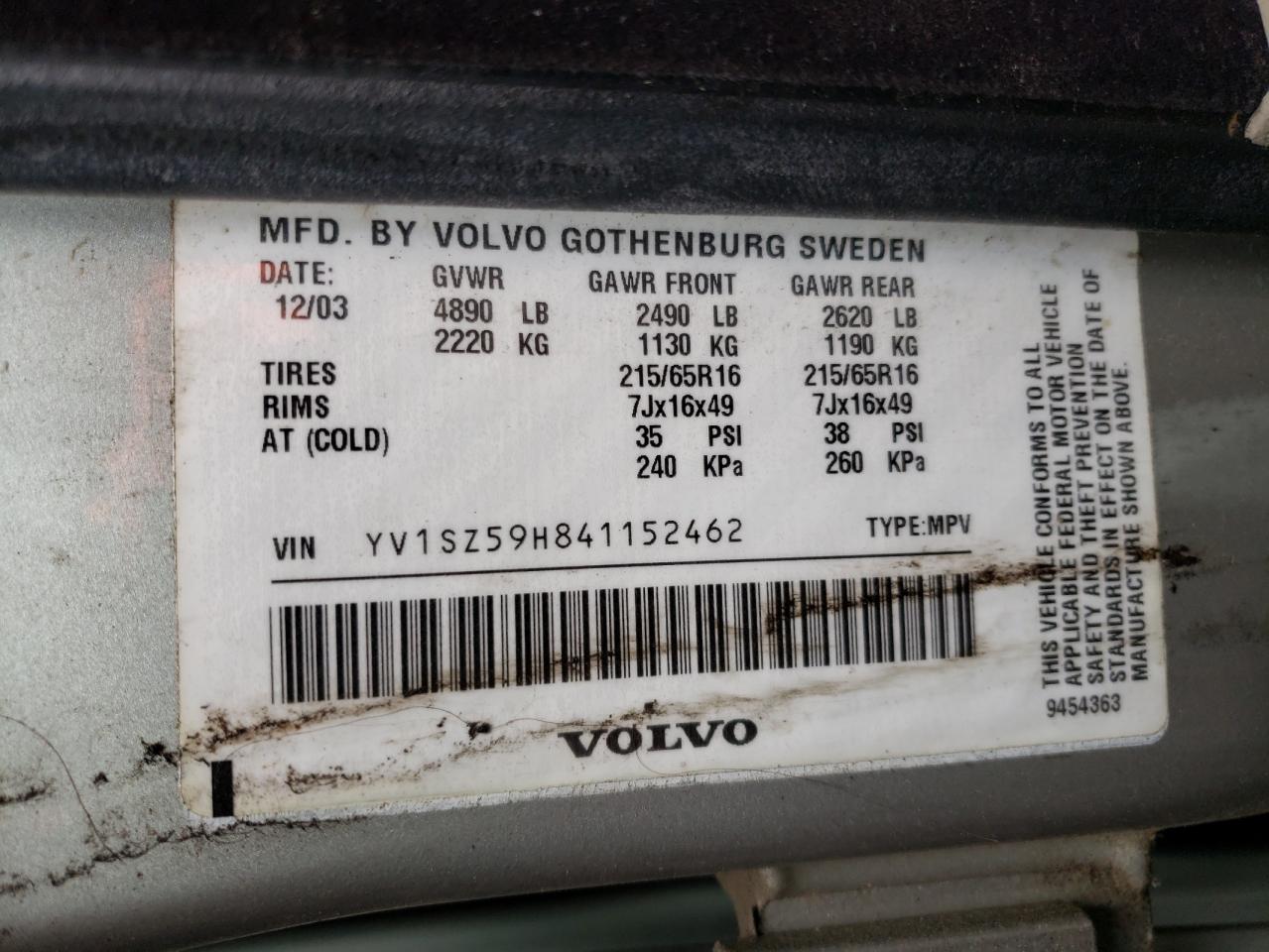 Photo 10 from auction – 2004 VOLVO XC70 with VIN YV1SZ59H841152462