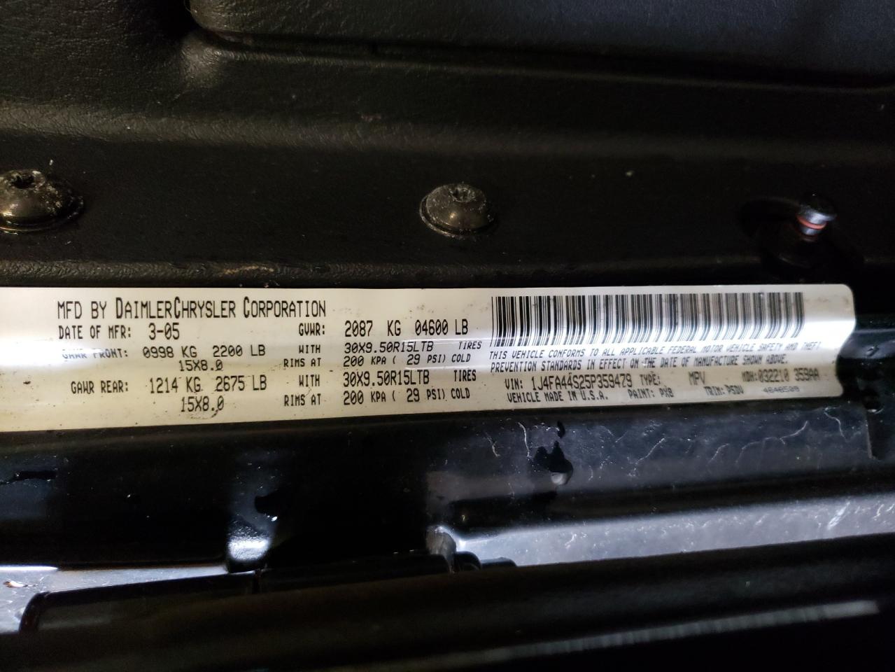 Photo 10 from auction – 2005 JEEP WRANGLER / with VIN 1J4FA44S25P359479