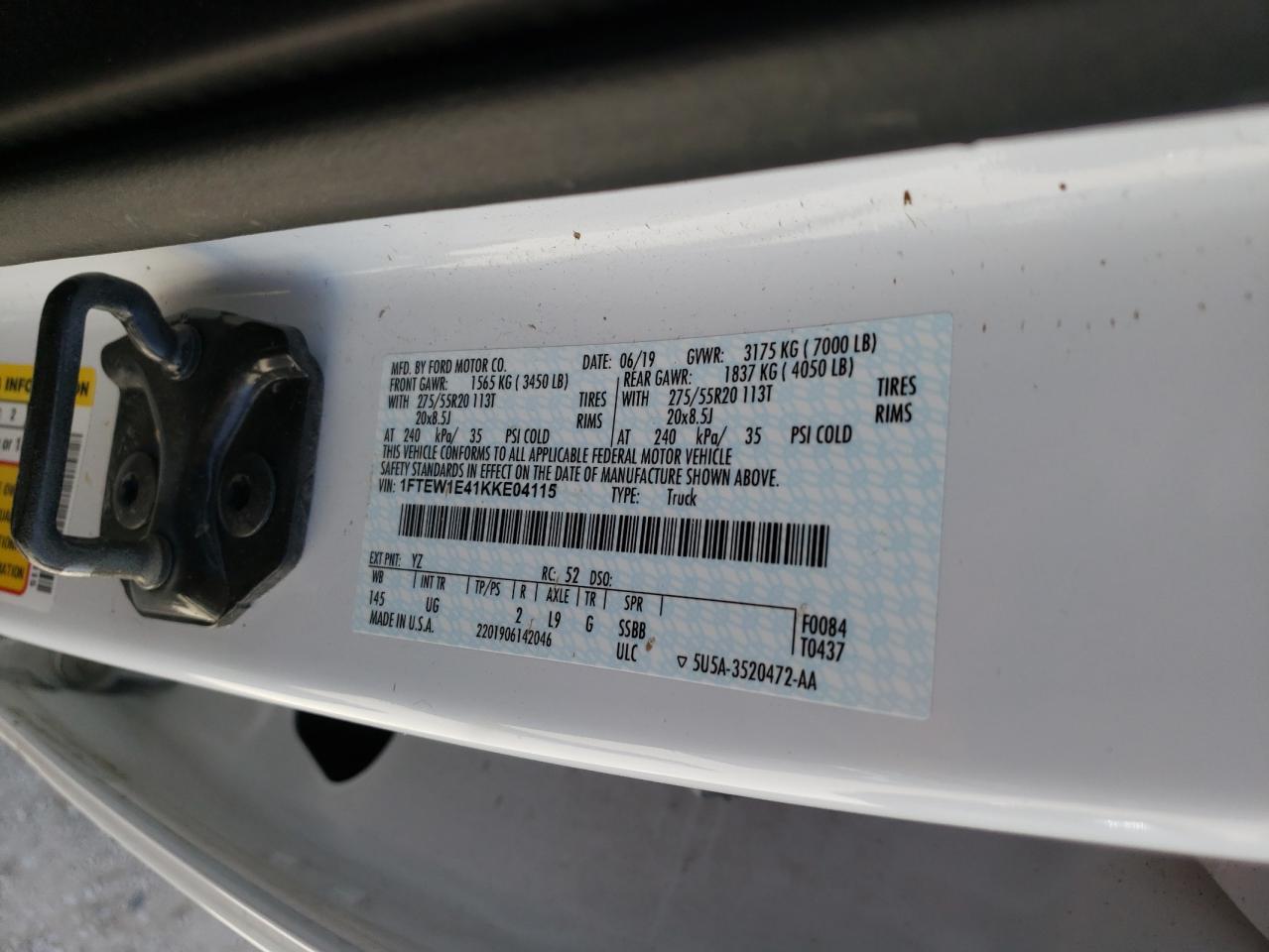 Photo 10 from auction – 2019 FORD F150 SUPER with VIN 1FTEW1E41KKE04115