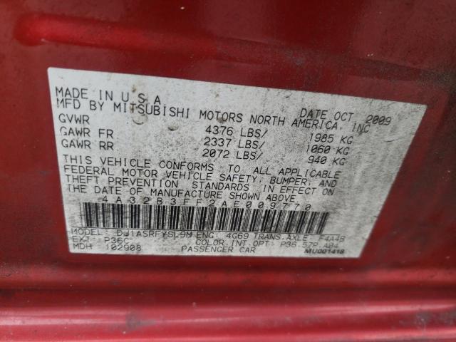 Photo 10 from auction – 2010 MITSUBISHI GALANT ES with VIN 4A32B3FF2AE009770