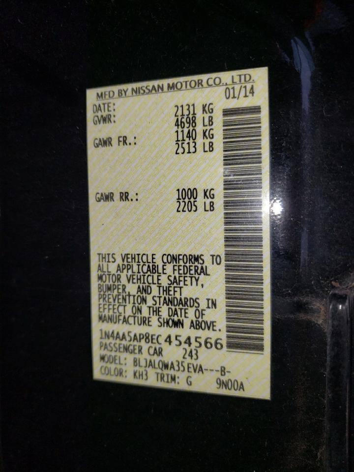 Photo 10 from auction – 2014 NISSAN MAXIMA S with VIN 1N4AA5AP8EC454566