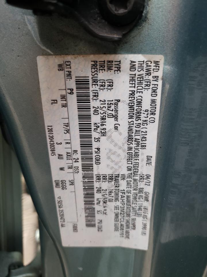 Photo 10 from auction – 2012 FORD FOCUS SEL with VIN 1FAHP3M27CL408161