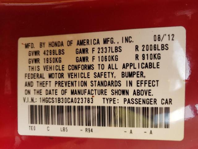 Photo 10 from auction – 2012 HONDA ACCORD LX with VIN 1HGCS1B30CA023783