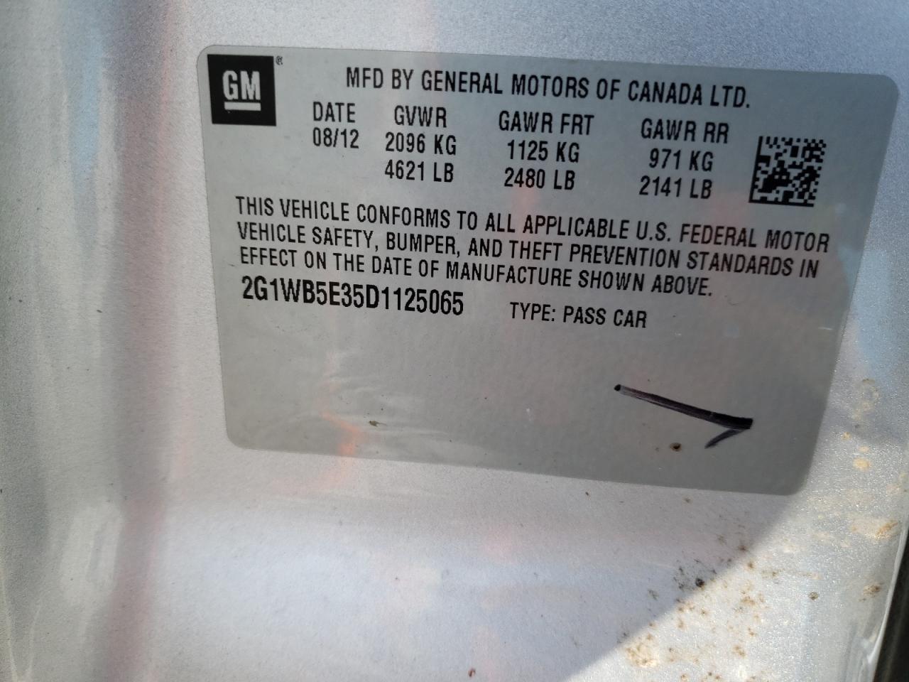 Photo 10 from auction – 2013 CHEVROLET IMPALA LT with VIN 2G1WB5E35D1125065