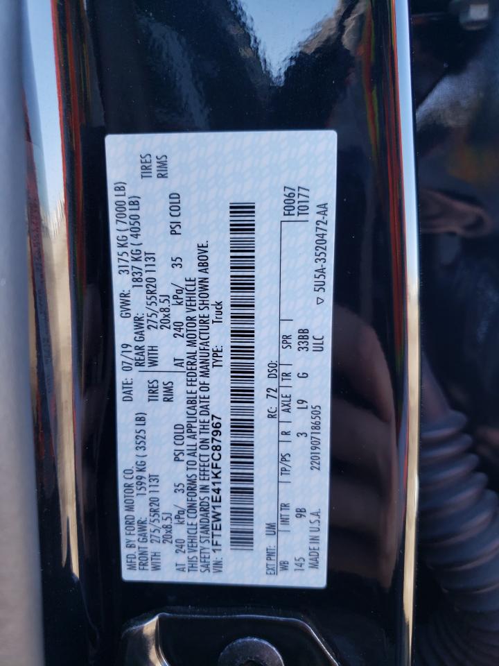 Photo 10 from auction – 2019 FORD F150 SUPER with VIN 1FTEW1E41KFC87967