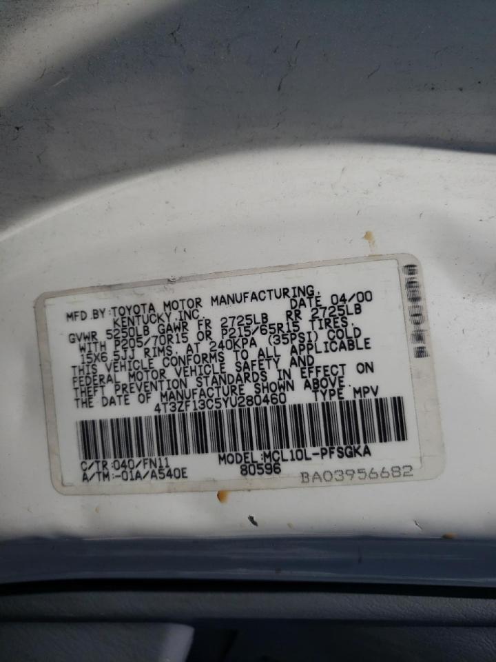 Photo 10 from auction – 2000 TOYOTA SIENNA LE with VIN 4T3ZF13C5YU280460