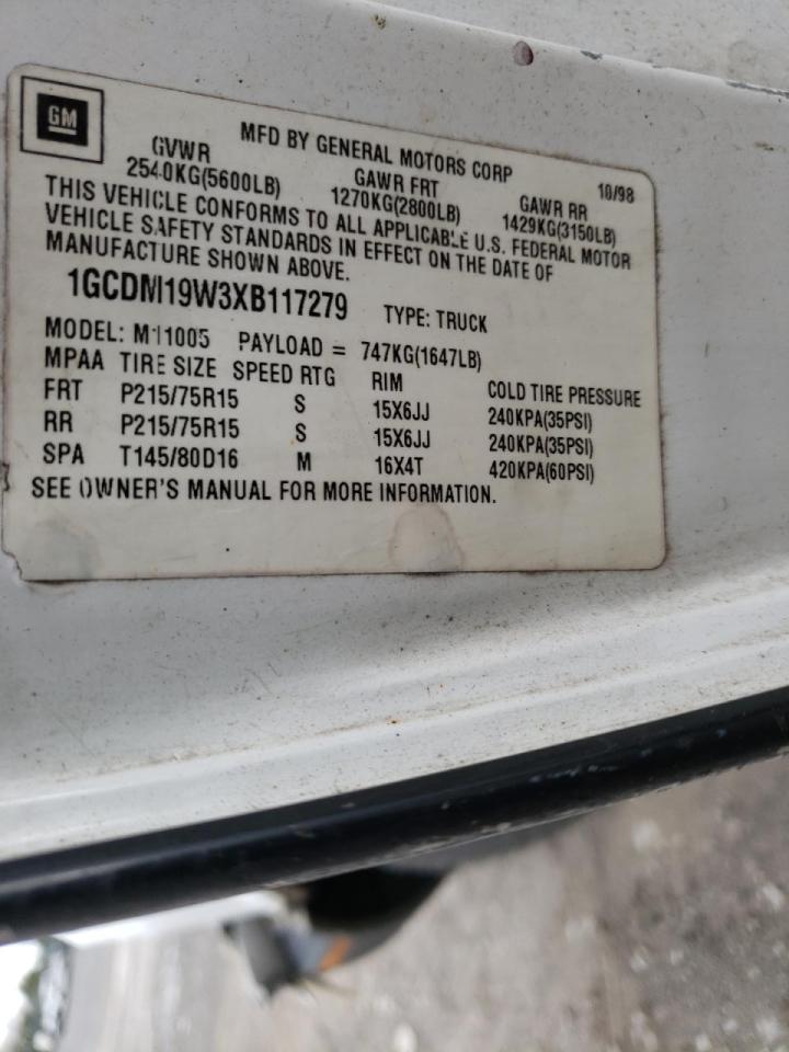 Photo 10 from auction – 1999 CHEVROLET ASTRO with VIN 1GCDM19W3XB117279