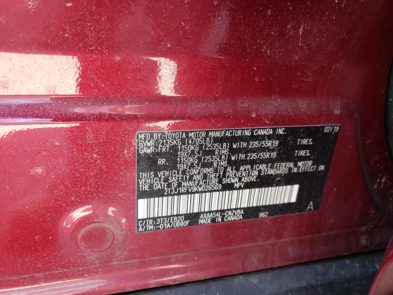 Photo 10 from auction – 2019 TOYOTA RAV4 ADVEN with VIN 2T3J1RFV9KW026569