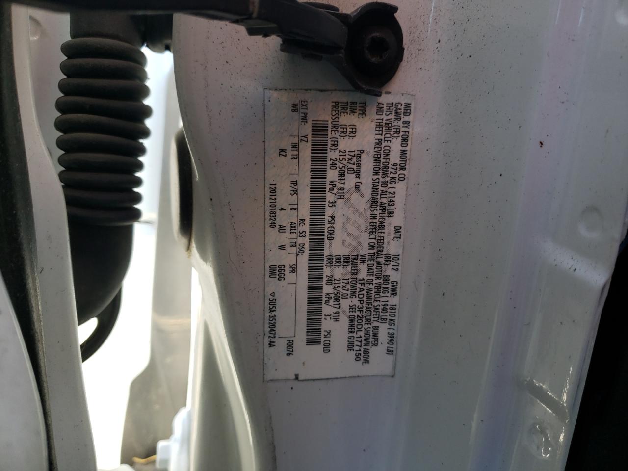 Photo 10 from auction – 2013 FORD FOCUS SE with VIN 1FADP3F20DL177150
