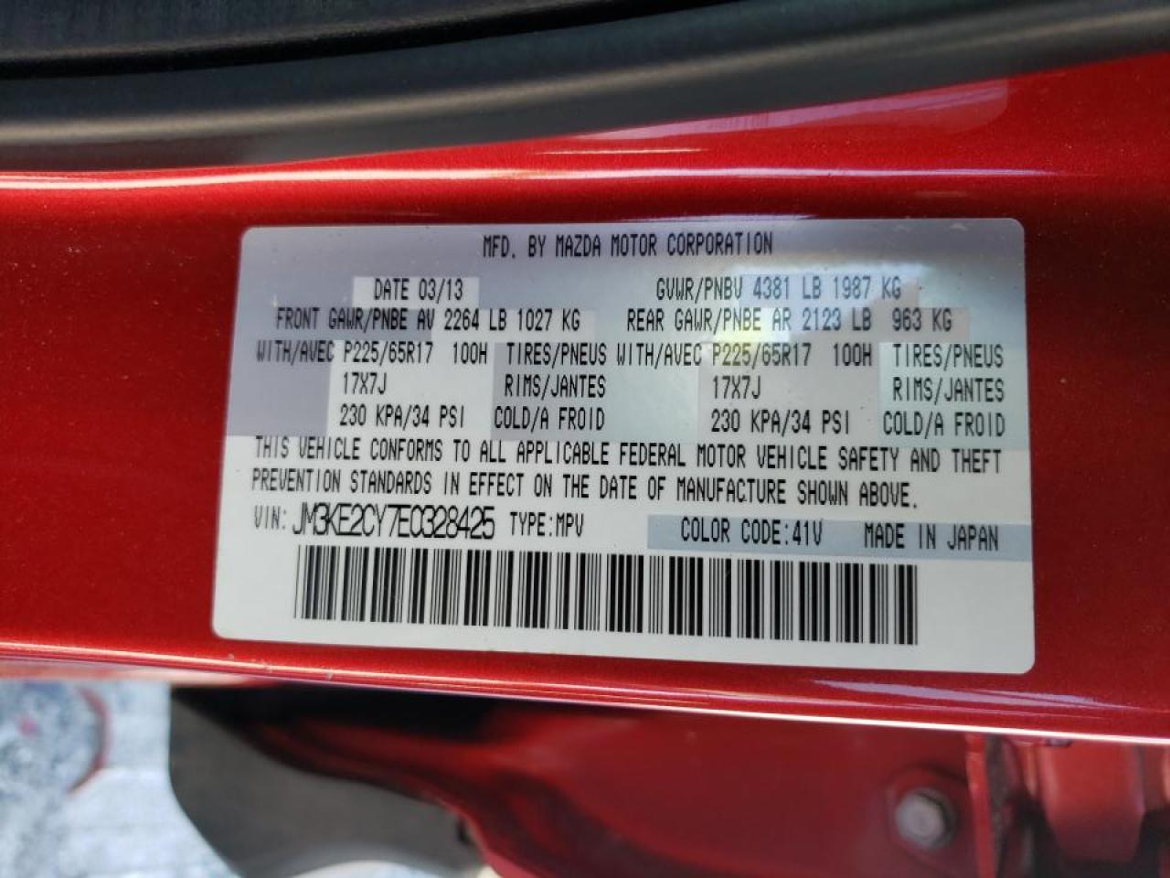 Photo 10 from auction – 2014 MAZDA CX-5 TOURI with VIN JM3KE2CY7E0328425