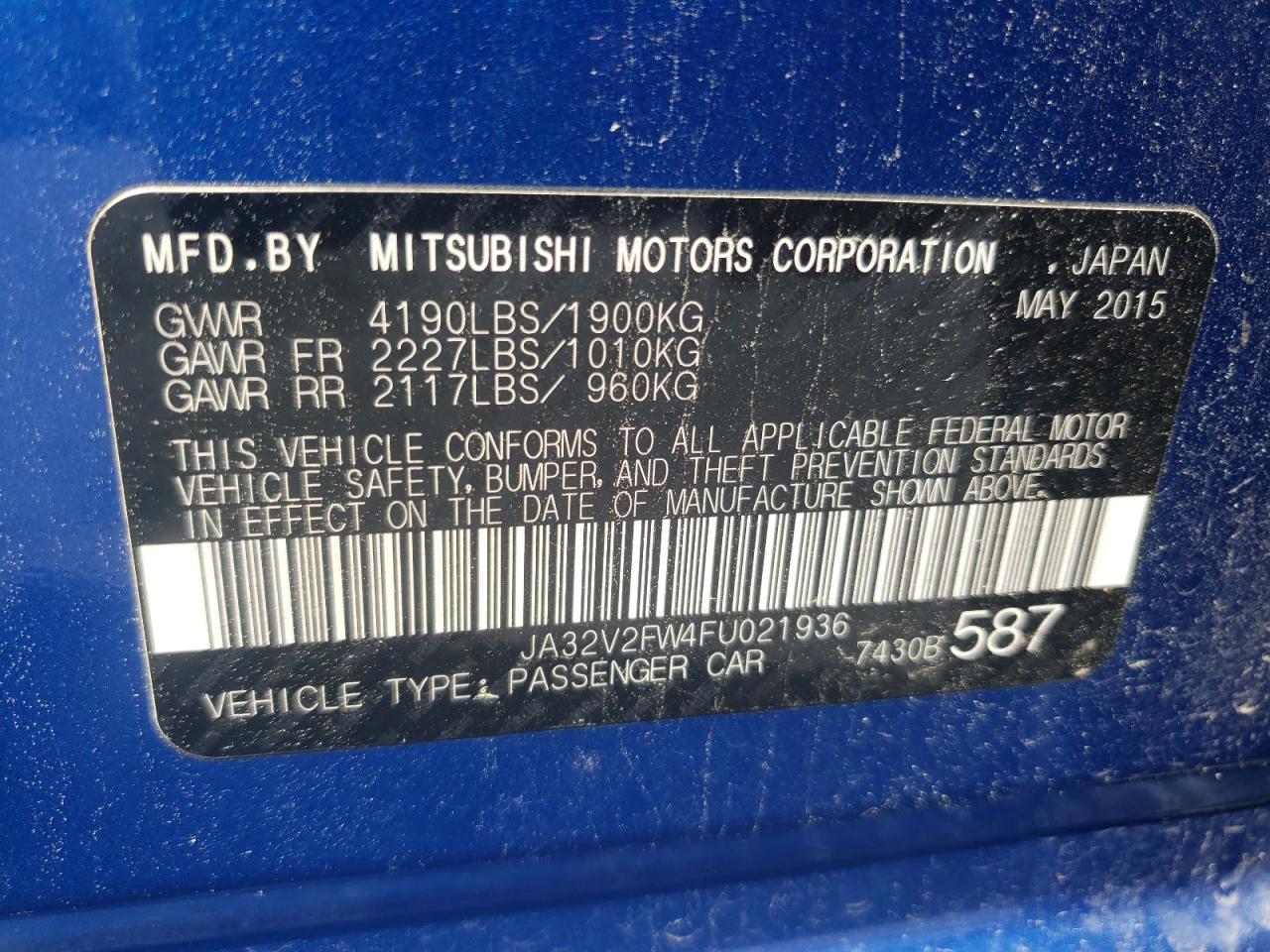 Photo 10 from auction – 2015 MITSUBISHI LANCER SE with VIN JA32V2FW4FU021936