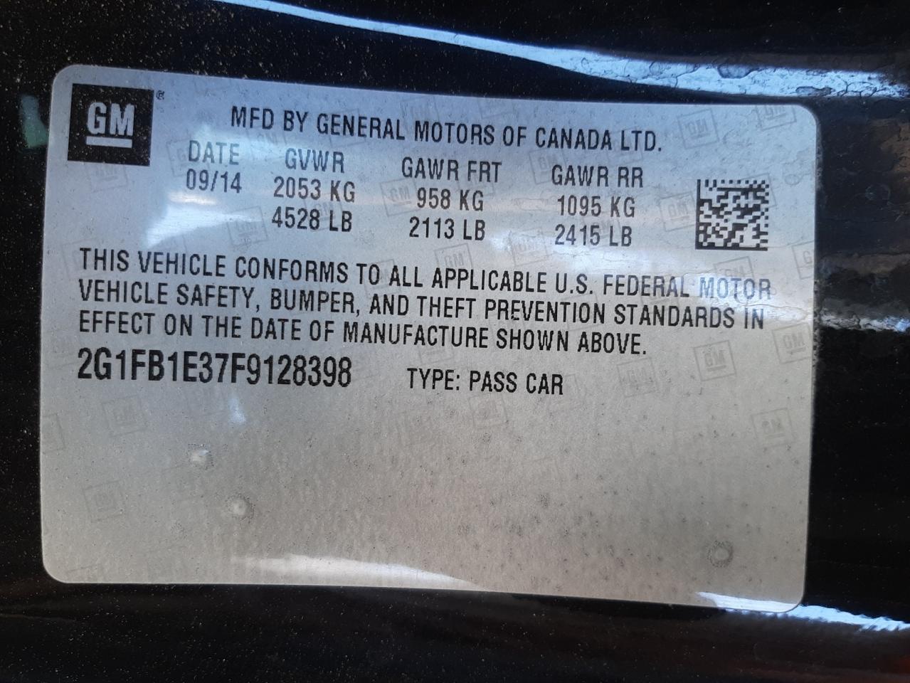Photo 10 from auction – 2015 CHEVROLET CAMARO LS with VIN 2G1FB1E37F9128398