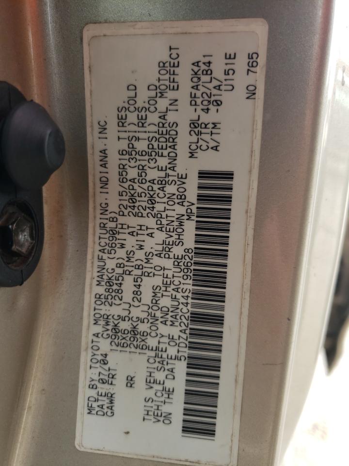Photo 10 from auction – 2004 TOYOTA SIENNA XLE with VIN 5TDZA22C44S199628