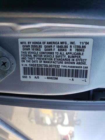 Photo 10 from auction – 2005 HONDA CIVIC with VIN 1HGES26735L007032