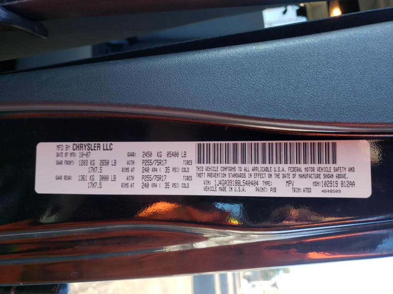 Photo 10 from auction – 2008 JEEP WRANGLER U with VIN 1J4GA39188L540404
