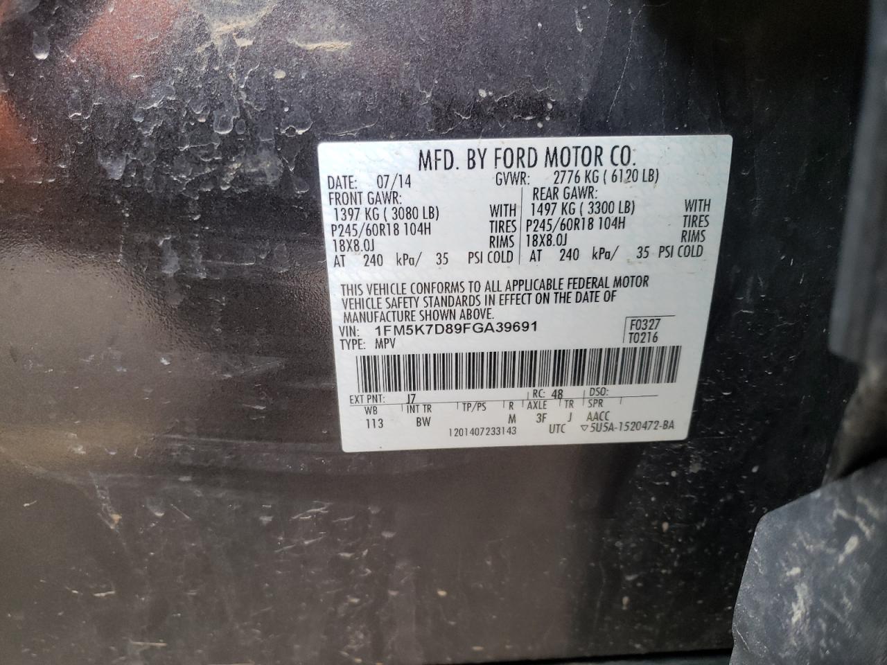 Photo 10 from auction – 2015 FORD EXPLORER X with VIN 1FM5K7D89FGA39691
