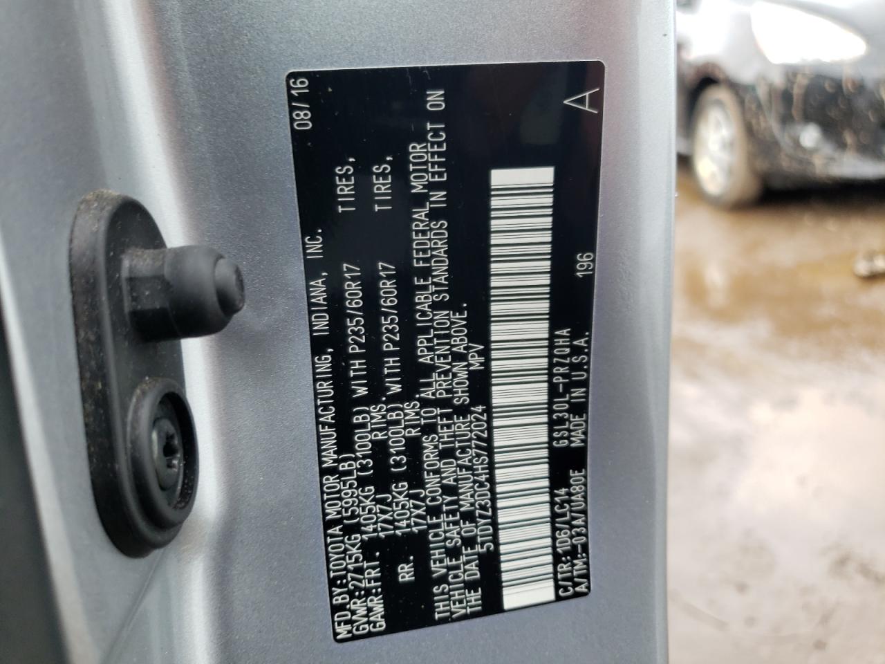 Photo 10 from auction – 2017 TOYOTA SIENNA XLE with VIN 5TDYZ3DC4HS772024