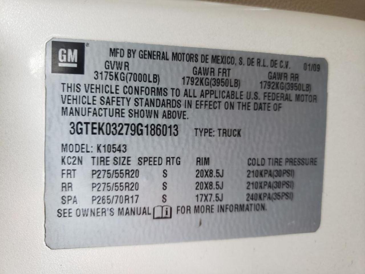 Photo 10 from auction – 2009 GMC SIERRA K15 with VIN 3GTEK03279G186013