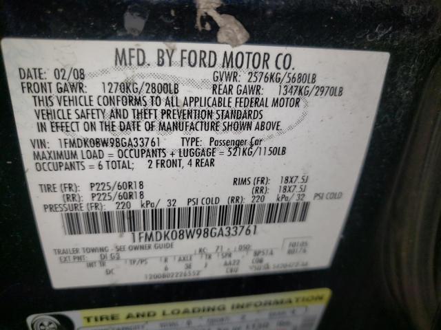 Photo 10 from auction – 2008 FORD TAURUS X E with VIN 1FMDK08W98GA33761