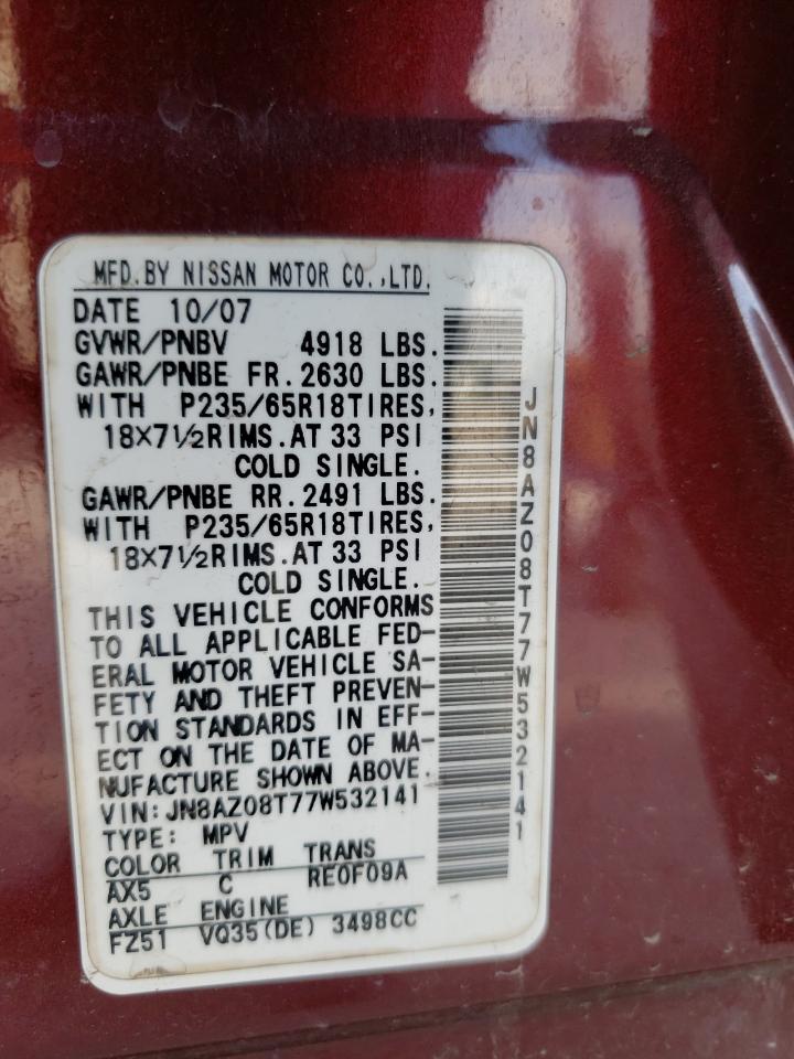 Photo 10 from auction – 2007 NISSAN MURANO SL with VIN JN8AZ08T77W532141