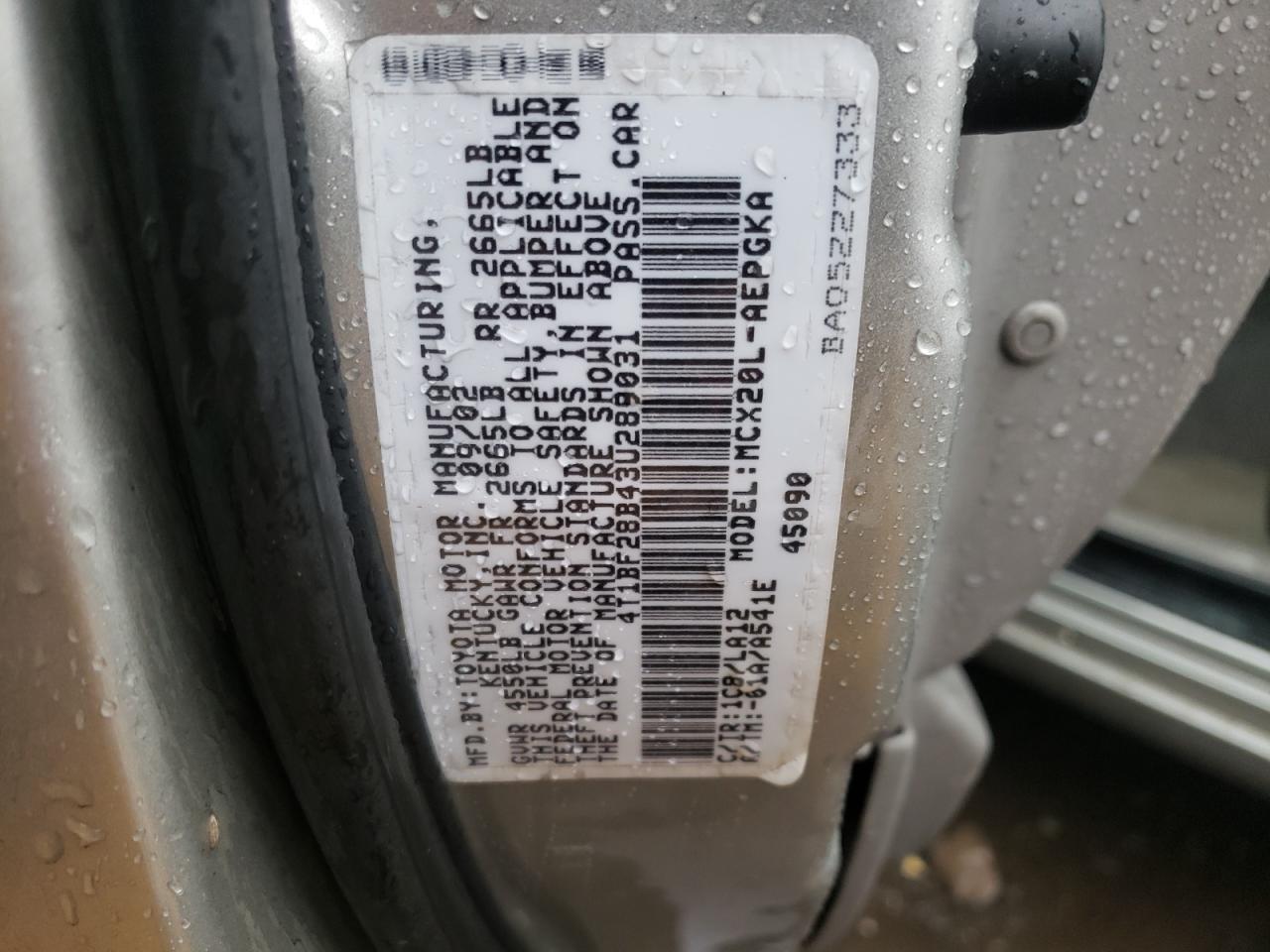 Photo 10 from auction – 2003 TOYOTA AVALON XL with VIN 4T1BF28B43U289031