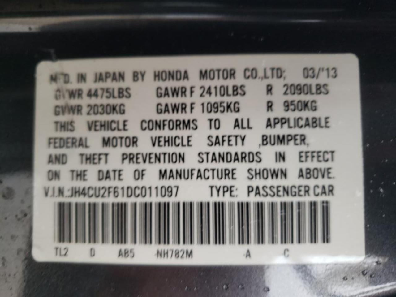 Photo 10 from auction – 2013 ACURA TSX TECH with VIN JH4CU2F61DC011097