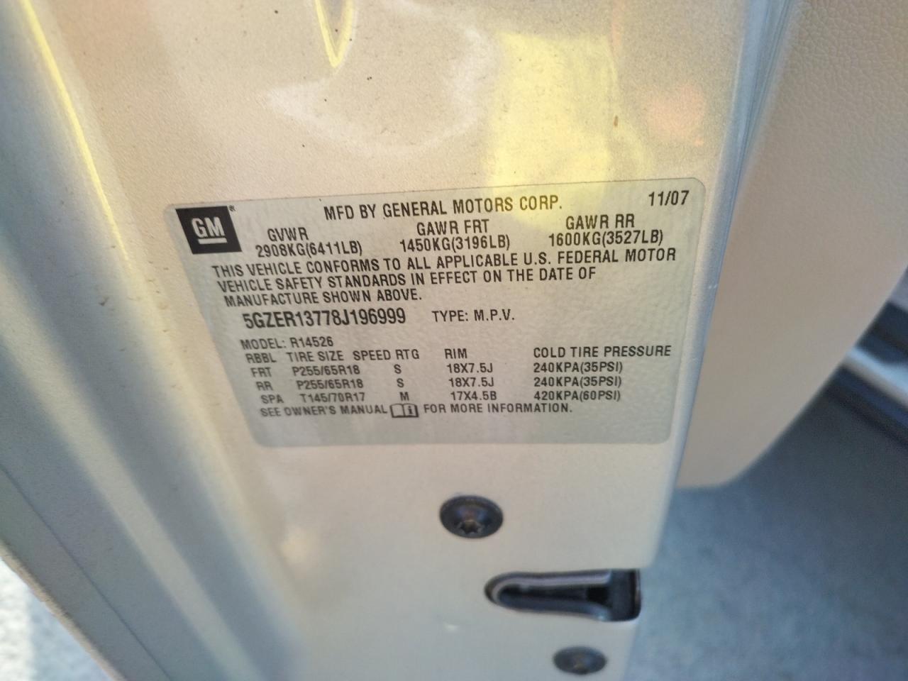 Photo 10 from auction – 2008 SATURN OUTLOOK XE with VIN 5GZER13778J196999