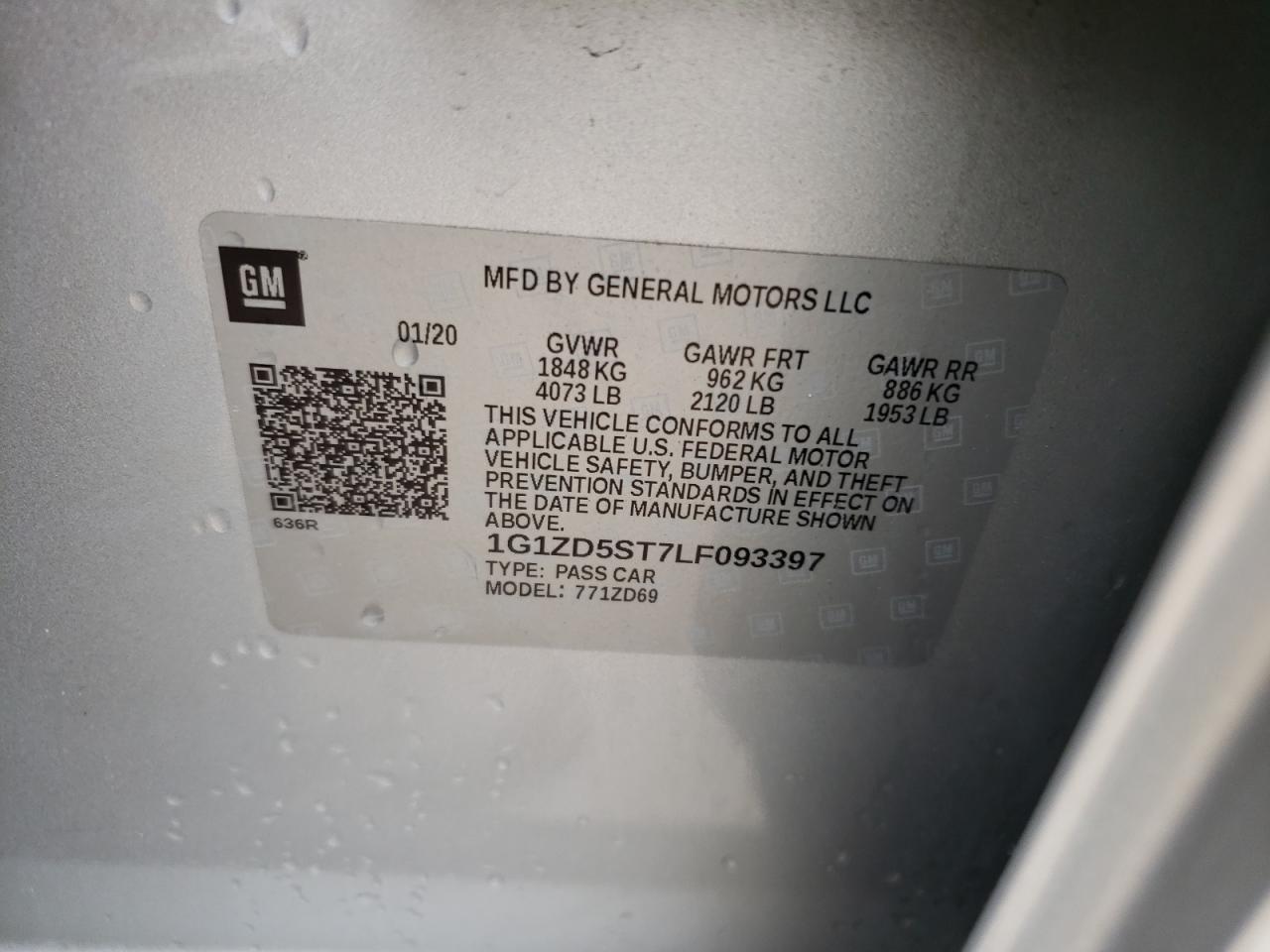 Photo 10 from auction – 2020 CHEVROLET MALIBU LT with VIN 1G1ZD5ST7LF093397