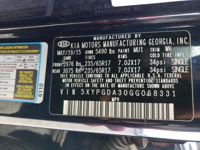 Photo 10 from auction – 2016 KIA SORENTO LX with VIN 5XYPGDA30GG068331