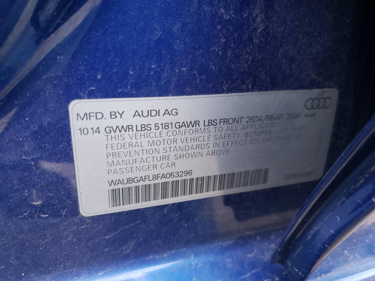Photo 10 from auction – 2015 AUDI S4 PREMIUM with VIN WAUBGAFL8FA053296