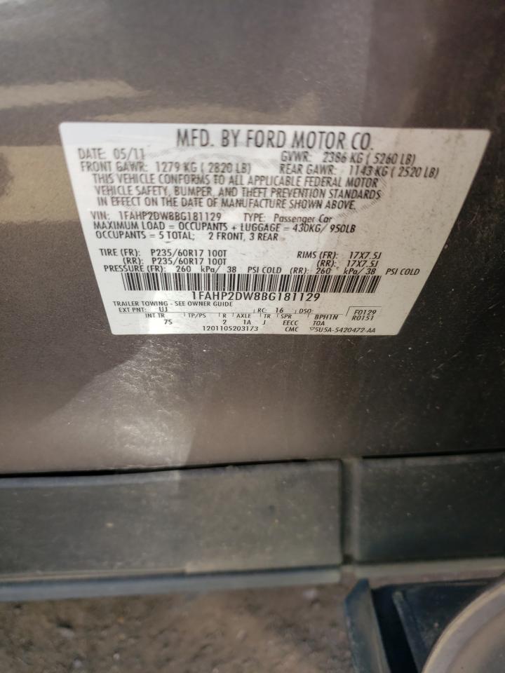 Photo 10 from auction – 2011 FORD TAURUS SE with VIN 1FAHP2DW8BG181129