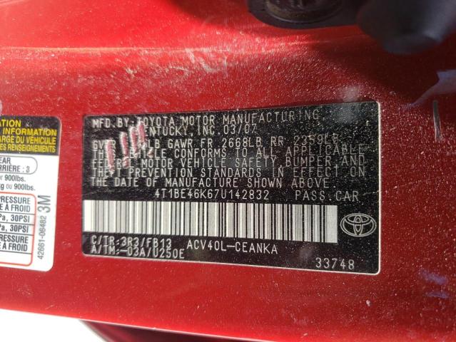 Photo 10 from auction – 2007 TOYOTA CAMRY CE with VIN 4T1BE46K67U142832