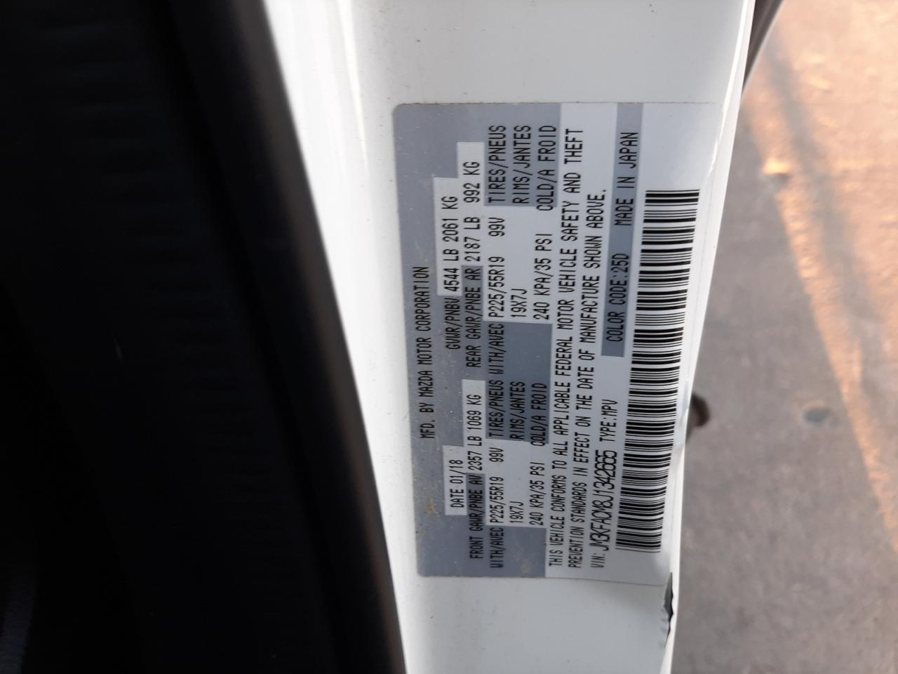 Photo 10 from auction – 2018 MAZDA CX-5 TOURI with VIN JM3KFACM8J1342665