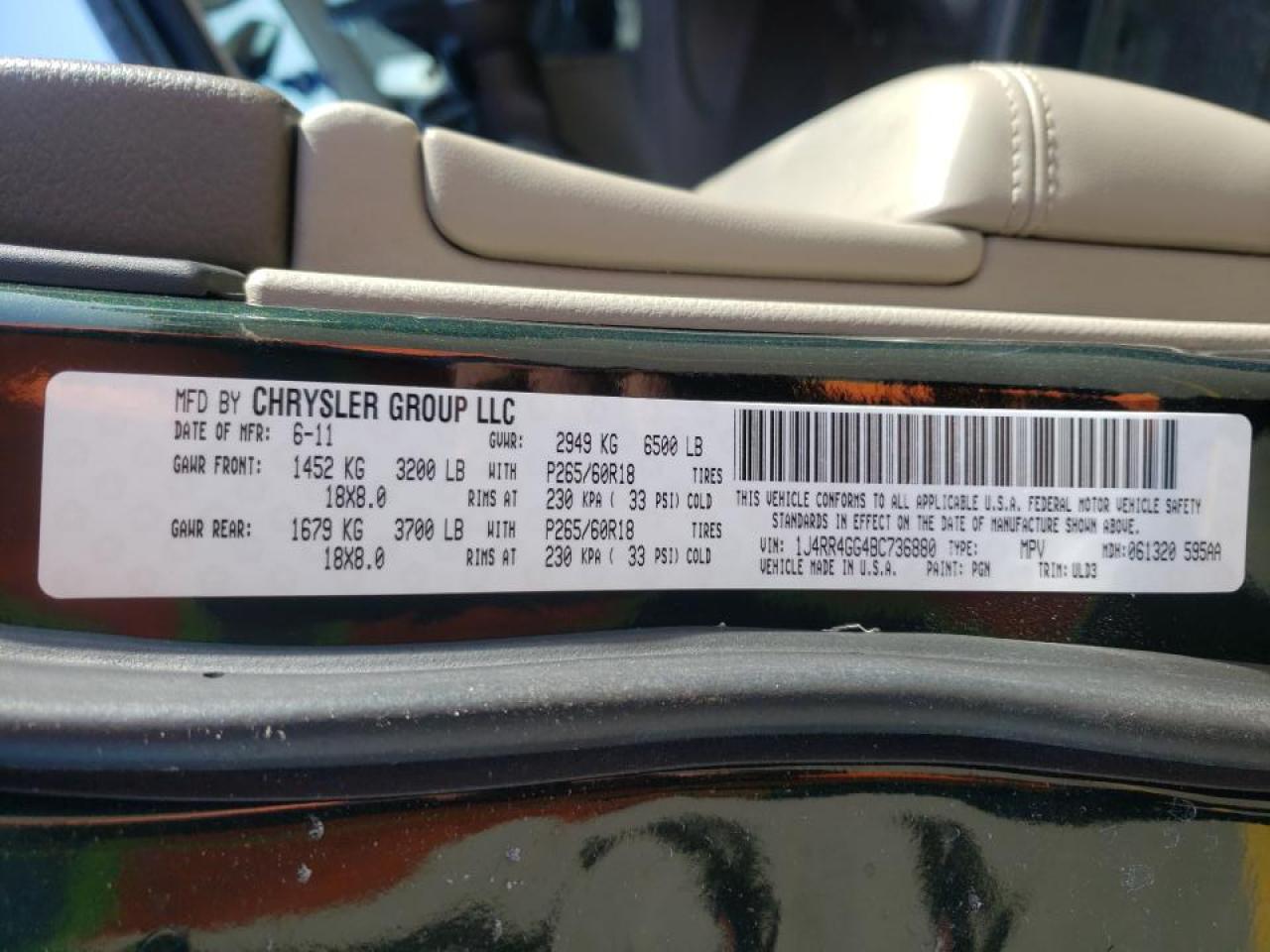 Photo 10 from auction – 2011 JEEP GRAND CHER with VIN 1J4RR4GG4BC736880