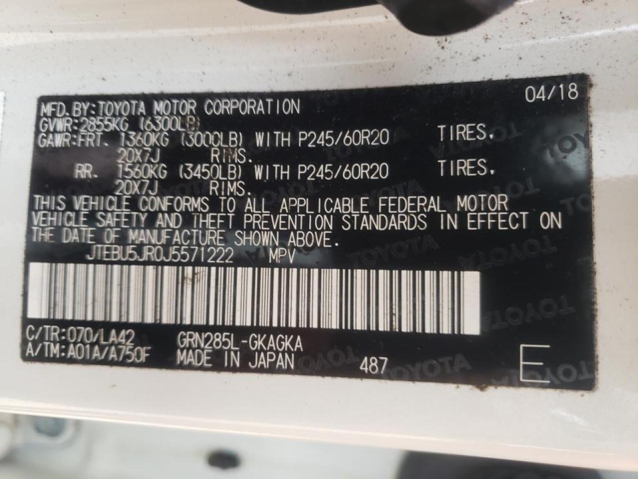 Photo 10 from auction – 2018 TOYOTA 4RUNNER SR with VIN JTEBU5JR0J5571222