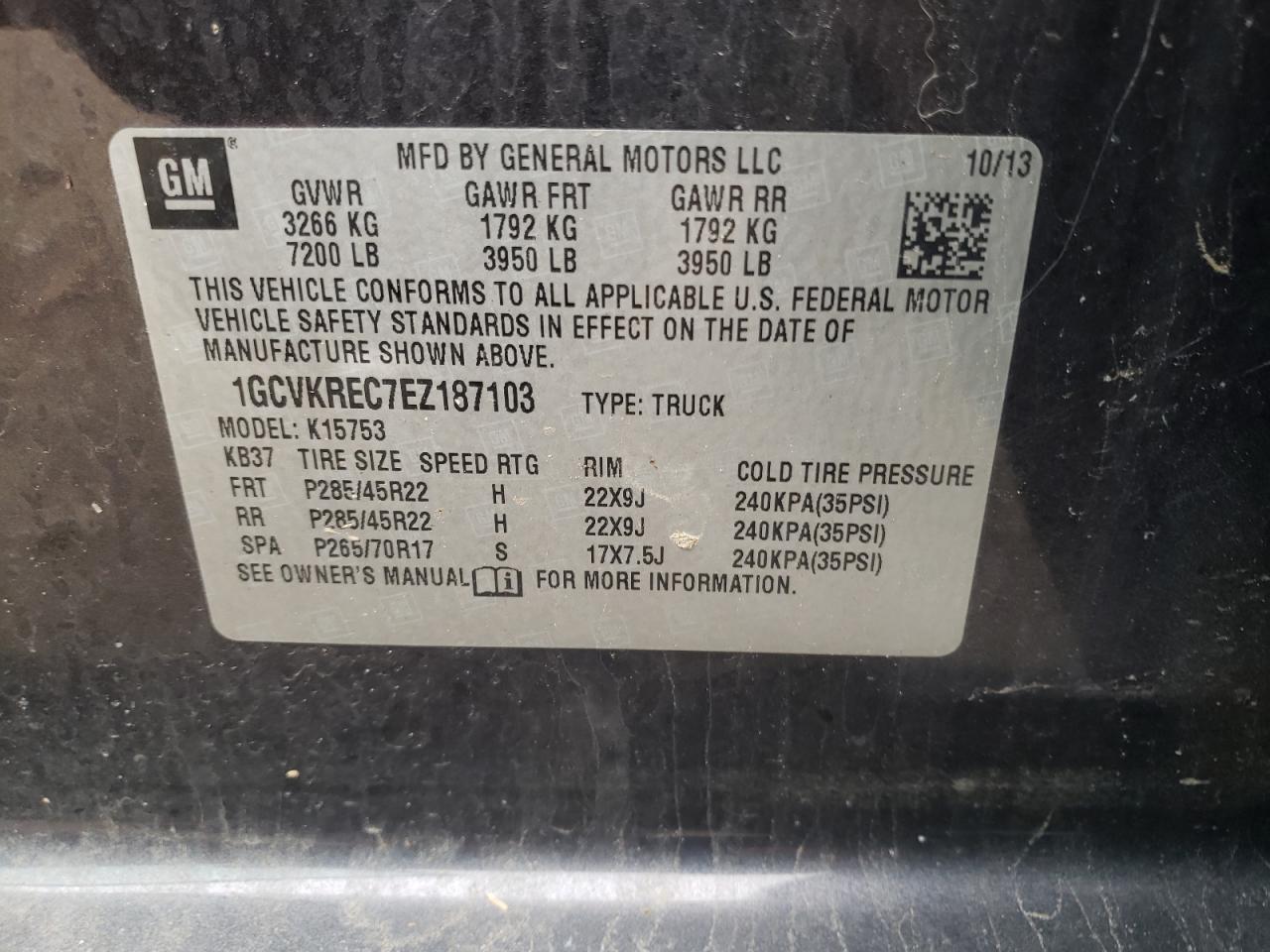 Photo 10 from auction – 2014 CHEVROLET SILVERADO with VIN 1GCVKREC7EZ187103
