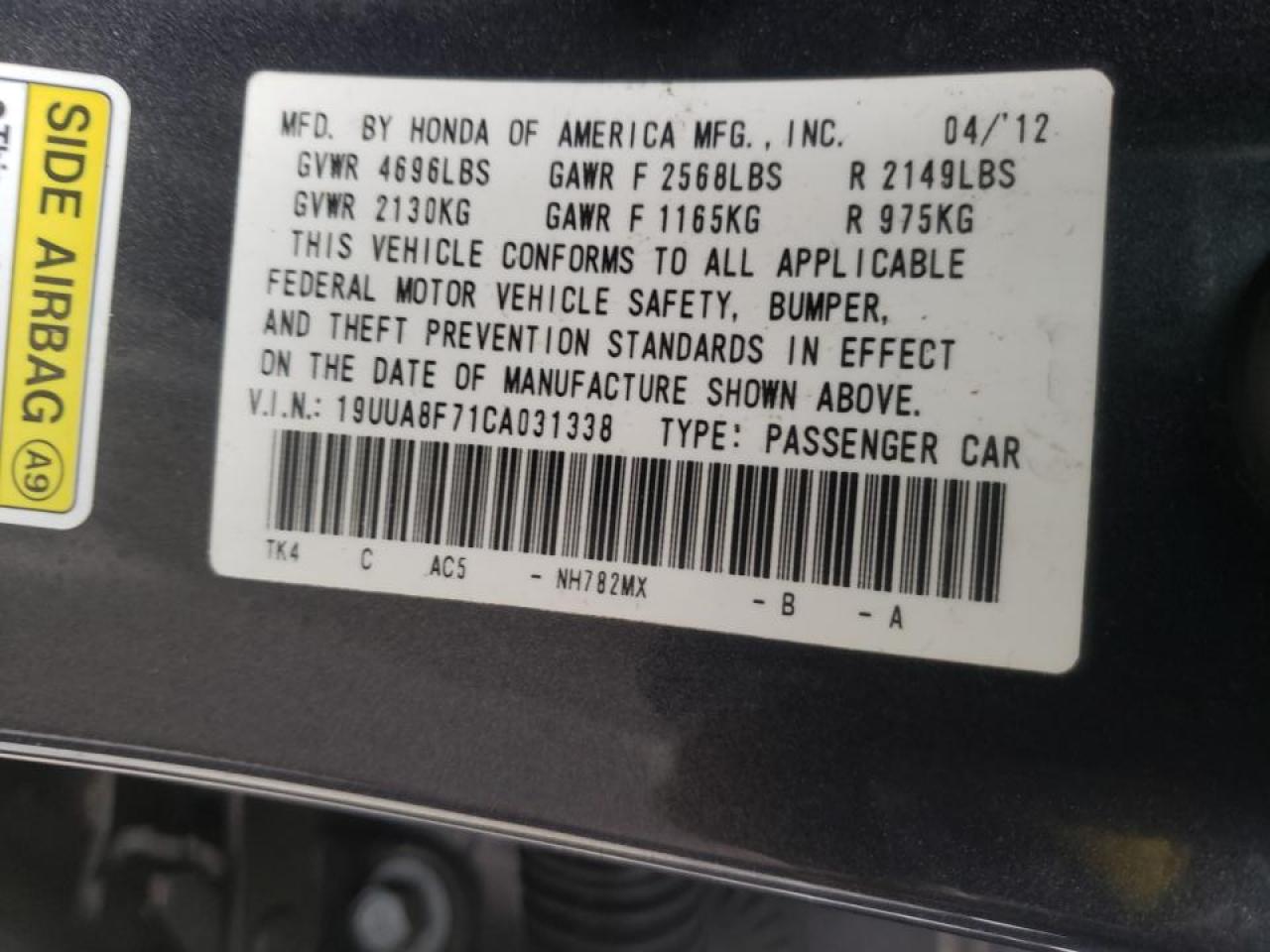 Photo 10 from auction – 2012 ACURA TL with VIN 19UUA8F71CA031338