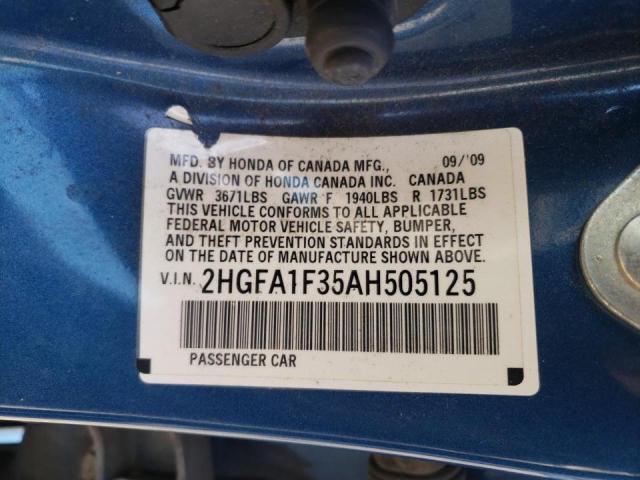 Photo 10 from auction – 2010 HONDA CIVIC VP with VIN 2HGFA1F35AH505125