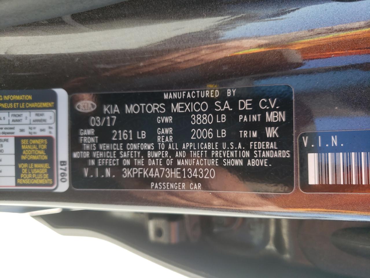Photo 10 from auction – 2017 KIA FORTE LX with VIN 3KPFK4A73HE134320